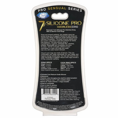 CLOUD 9 PRO SENSUAL 7 PREMIUM SILICONE DONG W/ C RINGS LIGHT "