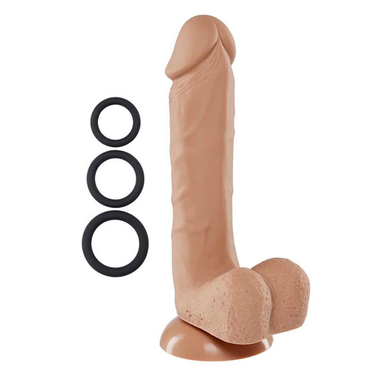 PRO SENSUAL PREMIUM SILICONE DONG W/ 3 C RINGS TAN 8 "