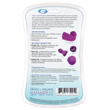 CLOUD 9 HEALTH & WELLNESS WAND KIT 9 FUNCTION FLEXIBLE HEAD PURPLE