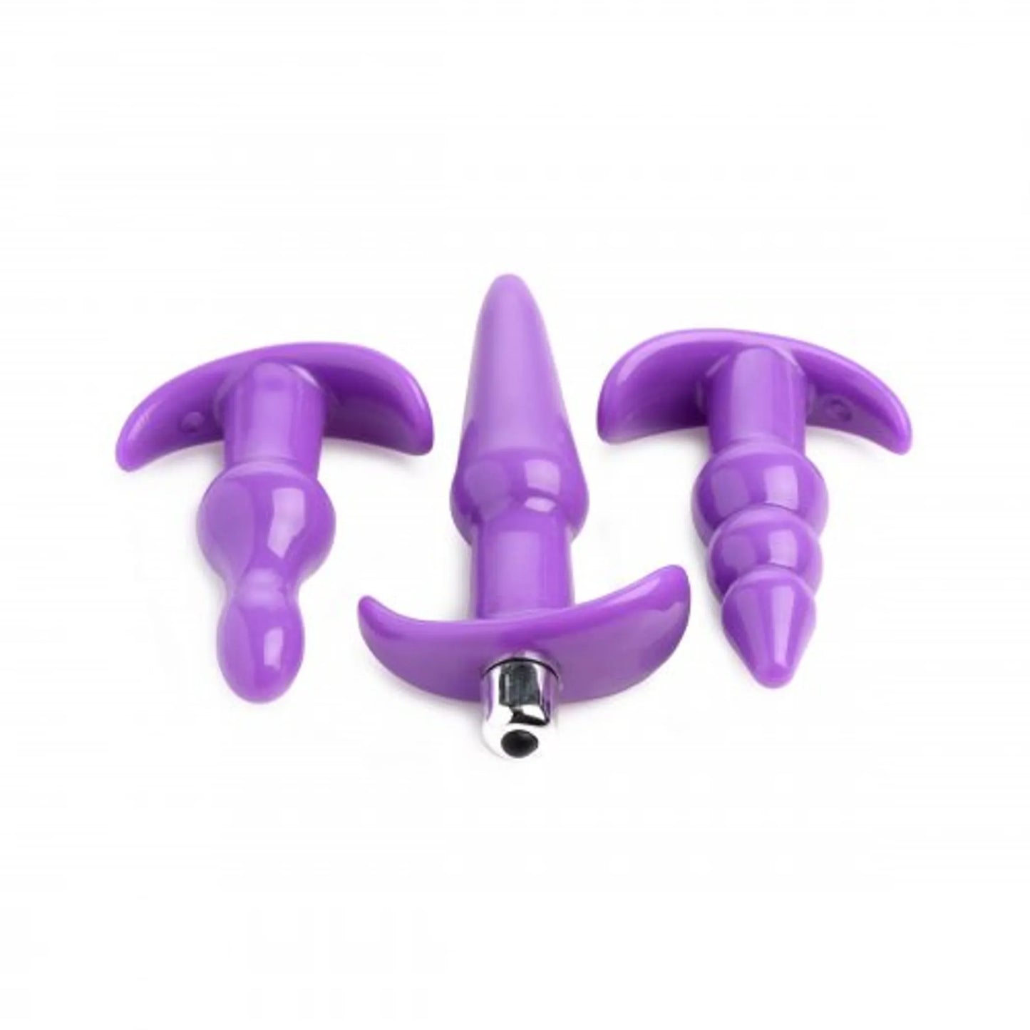 TRINITY VIBES 4 PC VIBRATING ANAL PLUG SET PURPLE