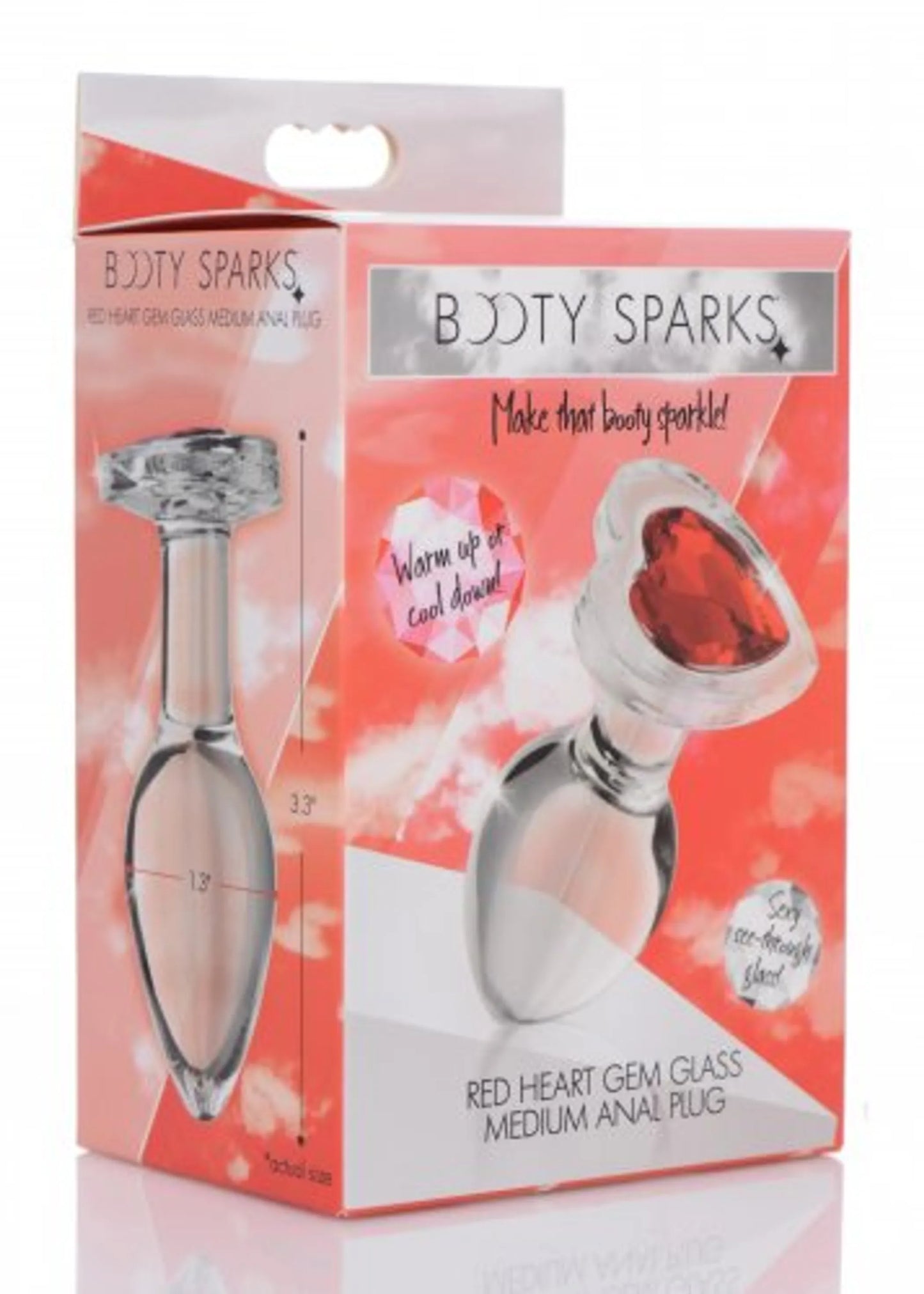 BOOTY SPARKS RED HEART GLASS ANAL PLUG MEDIUM