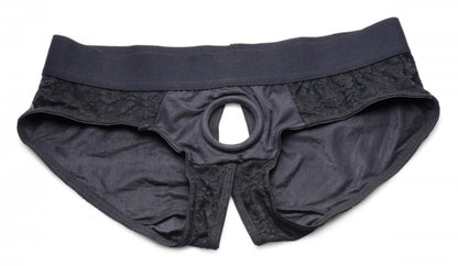 STRAP U LACE ENVY CROTCHLESS PANTY HARNESS BLACK S/M