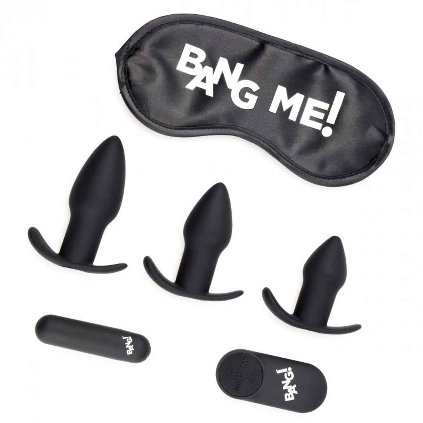 BANG! BACKDOOR ADVENTURE 3PC BUTT PLUG BULLET & BLINDFOLD KIT BLACK
