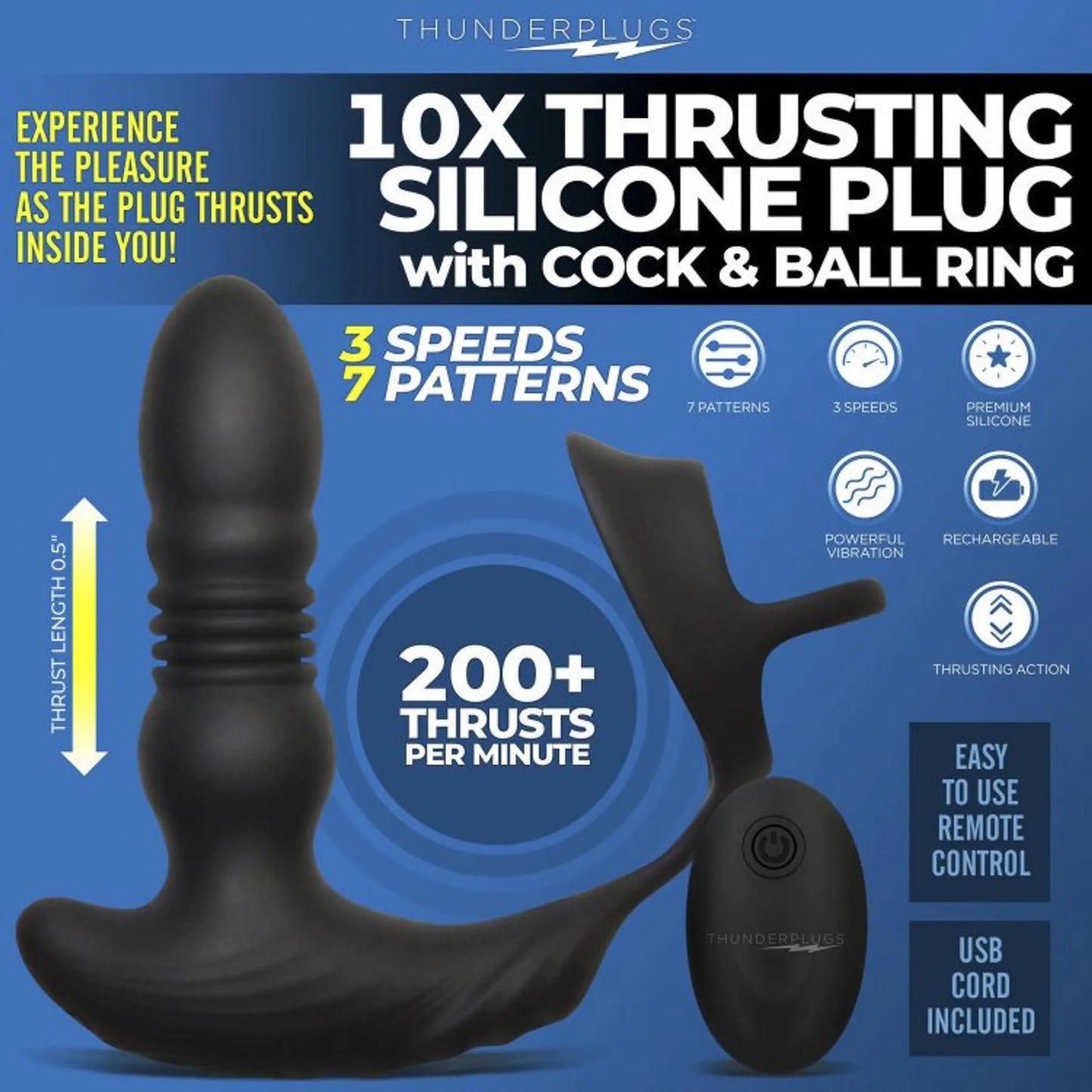 THUNDERPLUGS 10X THRUSTING PLUG W/ COCK & BALL RING