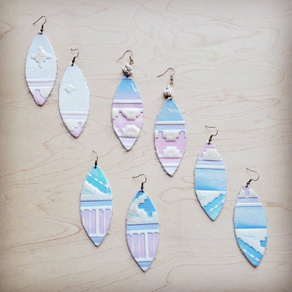 **Narrow Oval Leather Earrings in Pastel Navajo 224u
