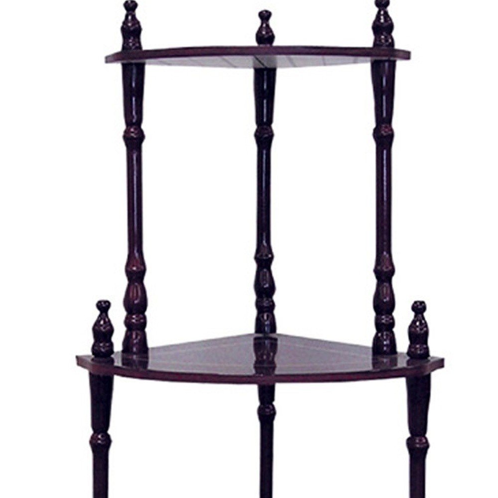 39" Brown Wood Four Tier Corner Bookcase