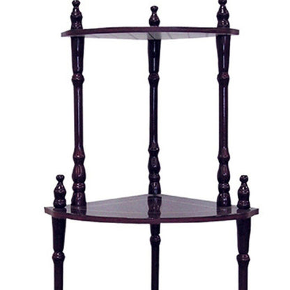39" Brown Wood Four Tier Corner Bookcase