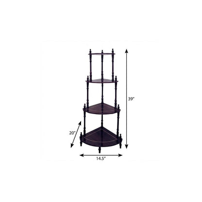 39" Brown Wood Four Tier Corner Bookcase