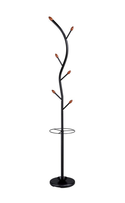 76-Inch-Long Billie Black Tree Coat Rack Walnut Hooks w Umbrella Stand