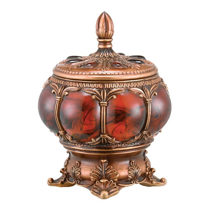 9" Brown Red And Bronze Resin Marbleized Jewelry Box With Gemstones and Crystals