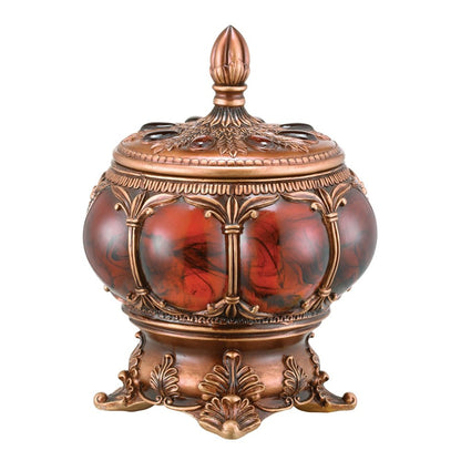 9" Brown Red And Bronze Resin Marbleized Jewelry Box With Gemstones and Crystals