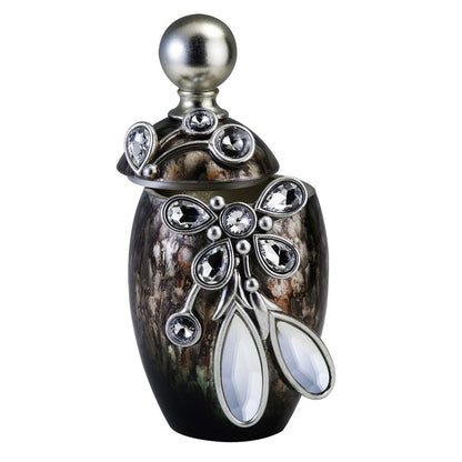 6" Brown Gold And Silver Resin Floral Scroll Jewelry Box With Gemstones and Crystals