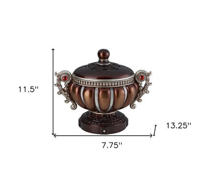 13" Bronze Red And Silver Resin Floral Scroll Jewelry Box With Metal Accents