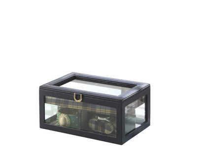 10" Blue And Clear Faux Leather And Glass Nine Section Checkered Watch Box With Metal Accents
