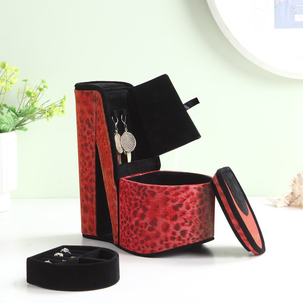 9" Purple And Black Glitter Velvet High Heel Jewelry Box