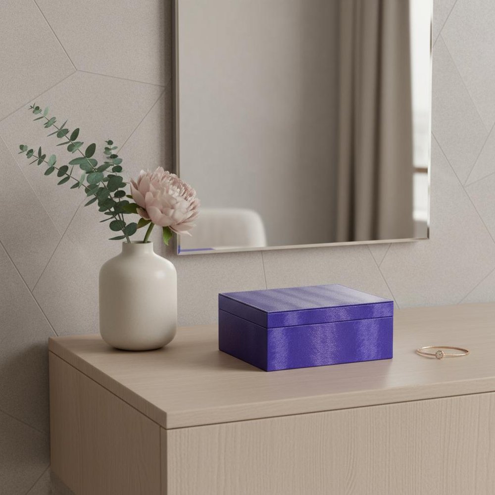 10" Azure Faux Leather Six Section Mirrored Jewelry Box
