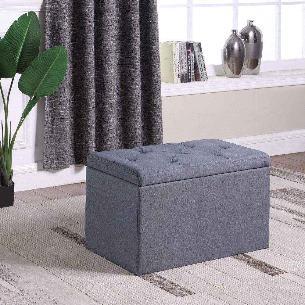 17" Dark Gray Linen Tufted Storage Ottoman
