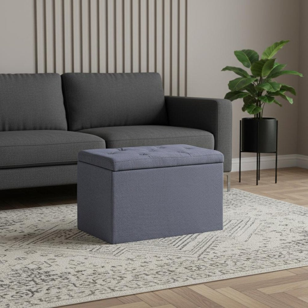 17" Dark Gray Linen Tufted Storage Ottoman