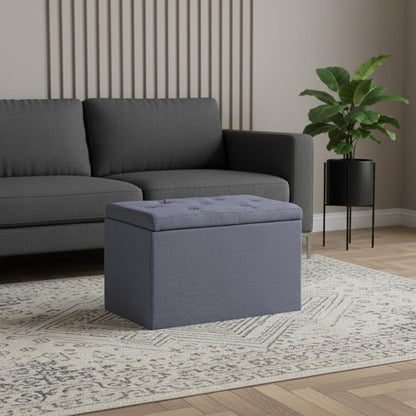 17" Dark Gray Linen Tufted Storage Ottoman