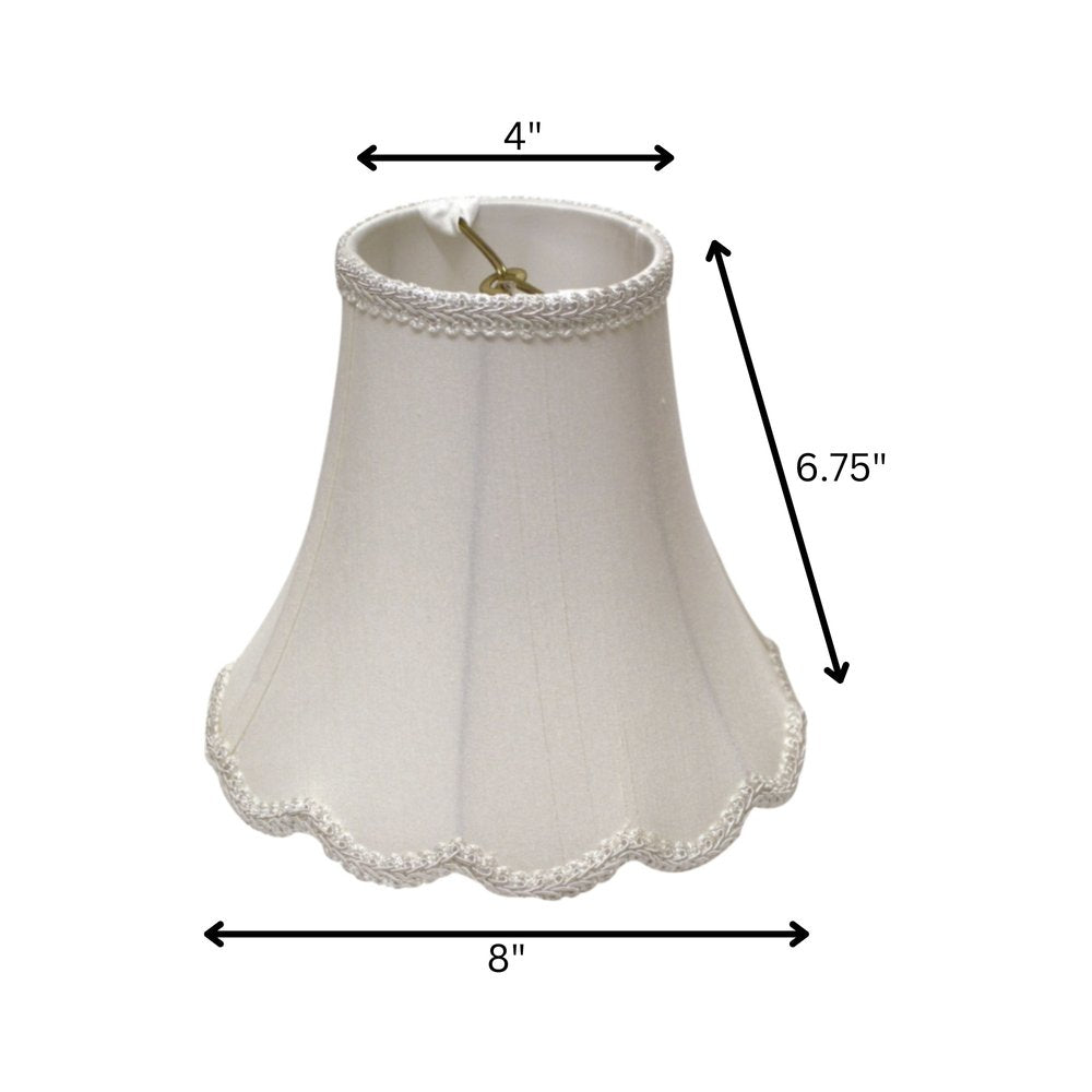 8" White Slanted Scallop Bell Monay Shantung Lampshade