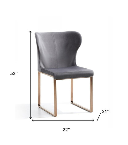 Gray and Gold Upholstered Fabric Wing Back Dining Side Chair