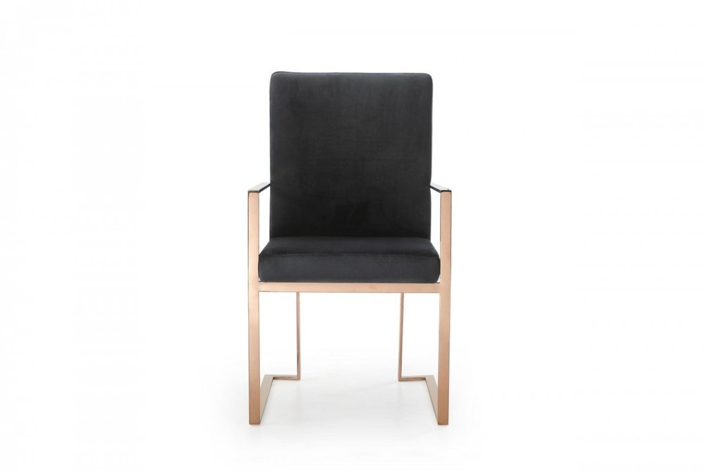Black and Gold Upholstered Fabric Dining Arm Chair