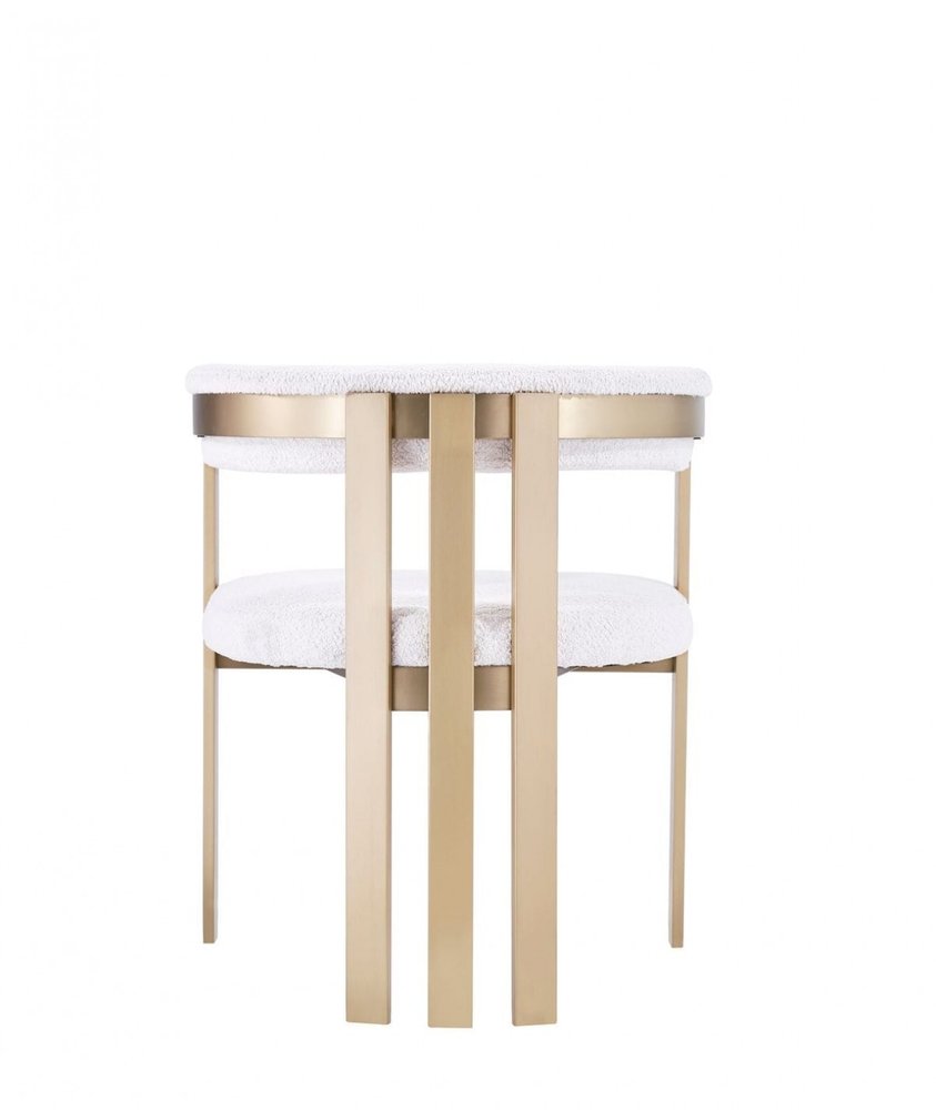 Beige and Gold Upholstered Velvet Slat Back Dining Arm Chair