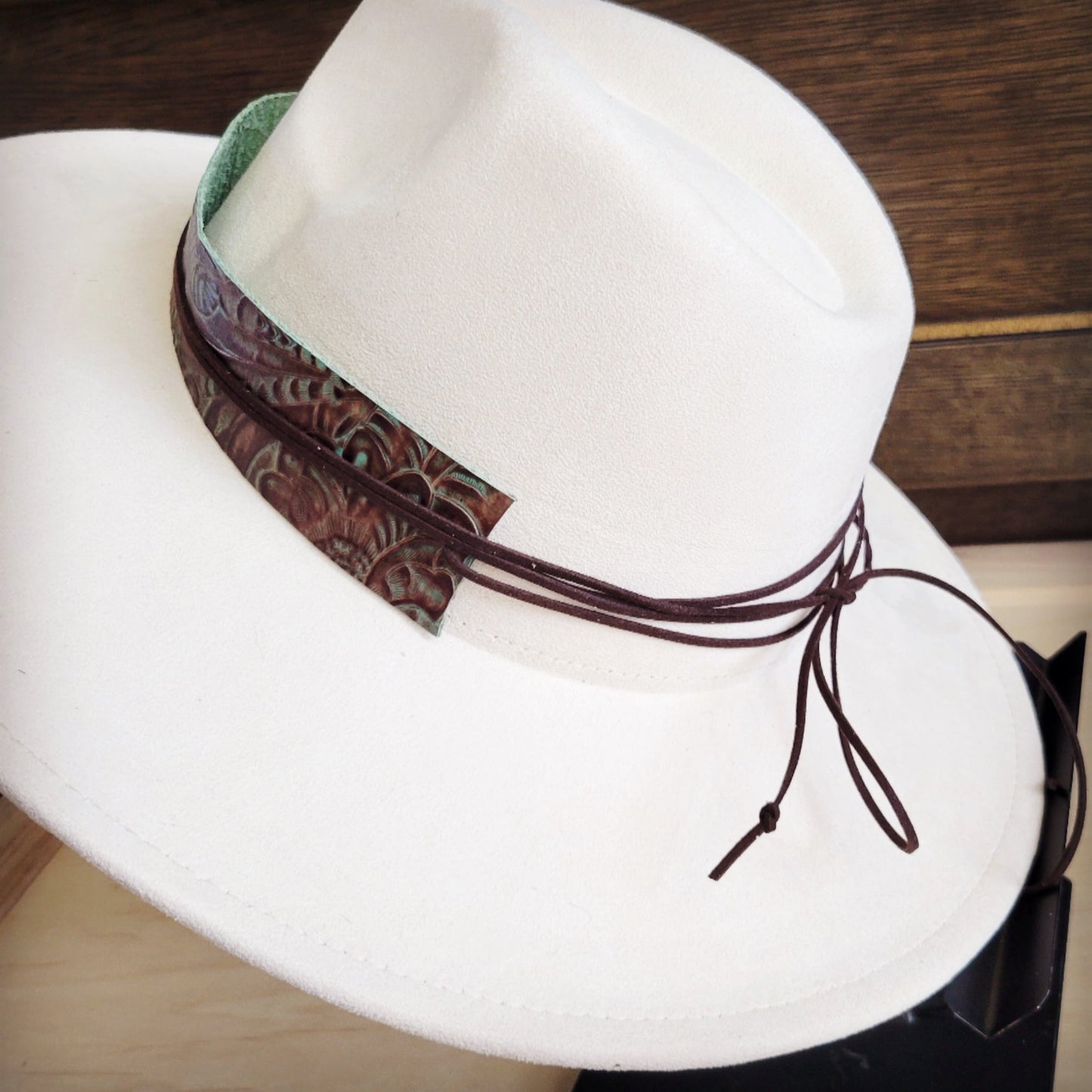 Wide Genuine Leather Brown Floral Hat Band Only 954g