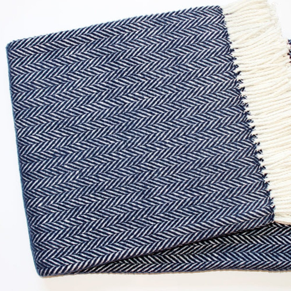 70" X 55" Gray And White Herringbone Cotton Blend Woven Throw Blanket with Tassels