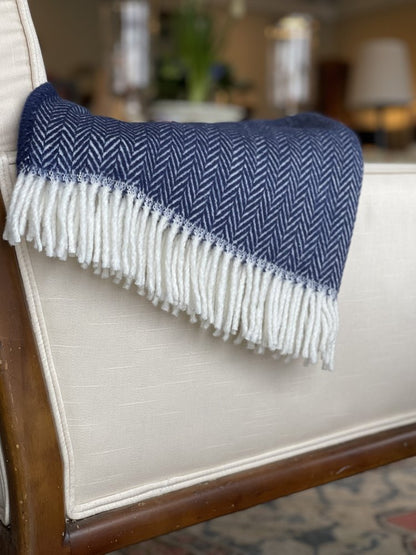 70" X 55" Gray And White Herringbone Cotton Blend Woven Throw Blanket with Tassels