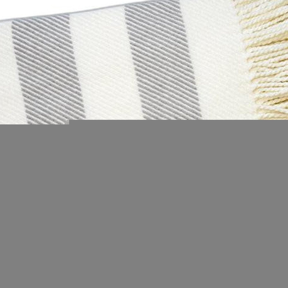 Cream and Gray Slanted Stripe Fringed Throw Blanket