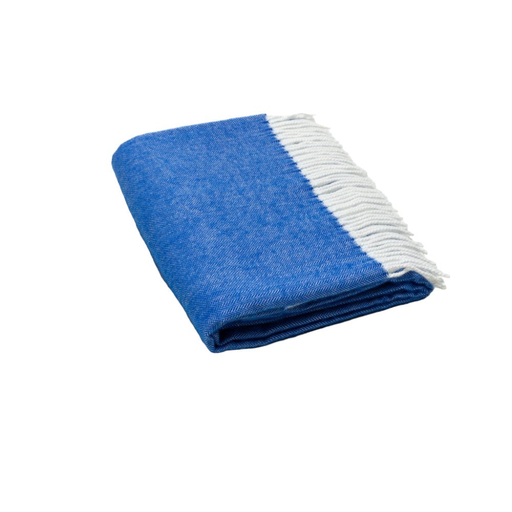 50" X 60" Royal Blue And White Woven Herringbone Plush Throw Blanket