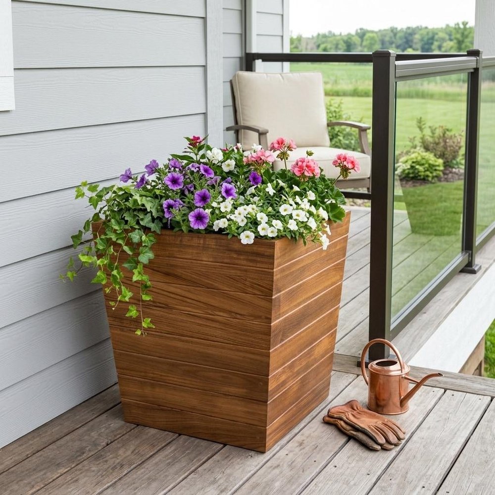 21" Brown Solid Wood Indoor Outdoor Square Planter Box