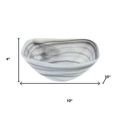 10" Gray And White Alabaster Glass Square Salad Bowl