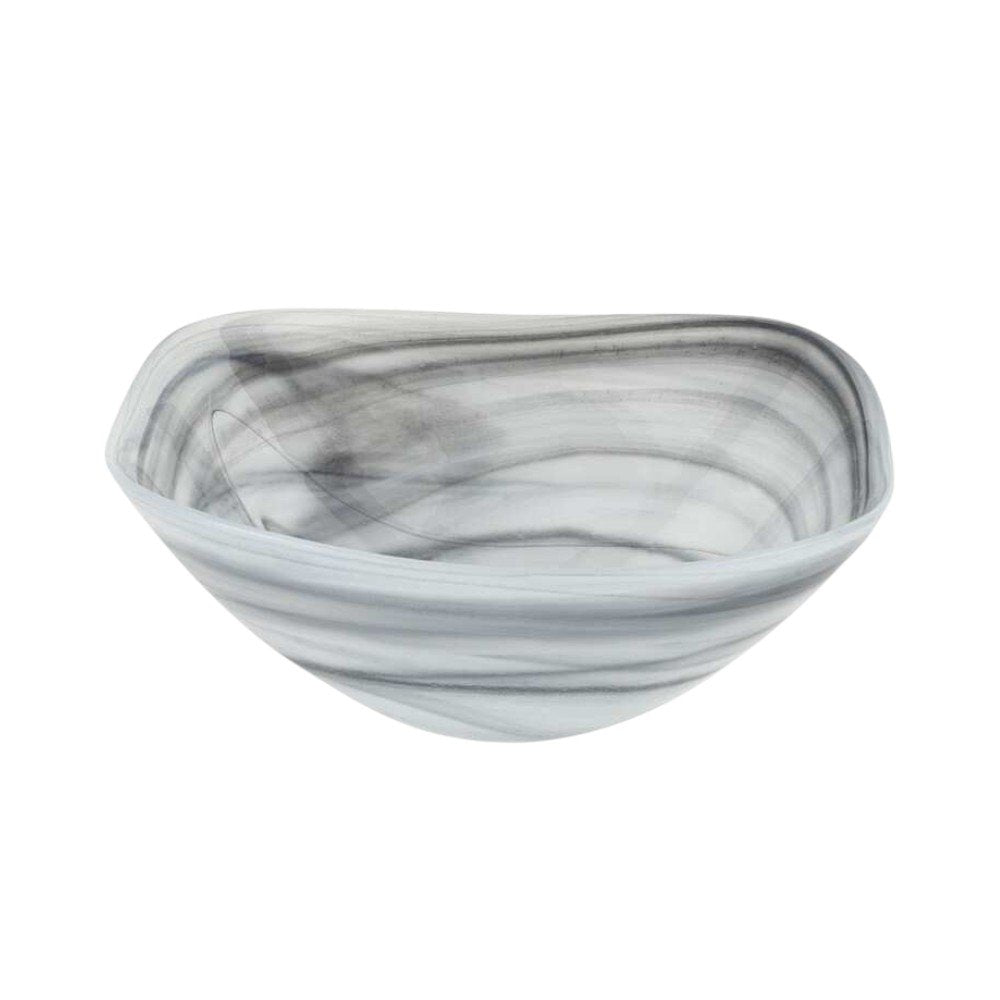 10" Gray And White Alabaster Glass Square Salad Bowl