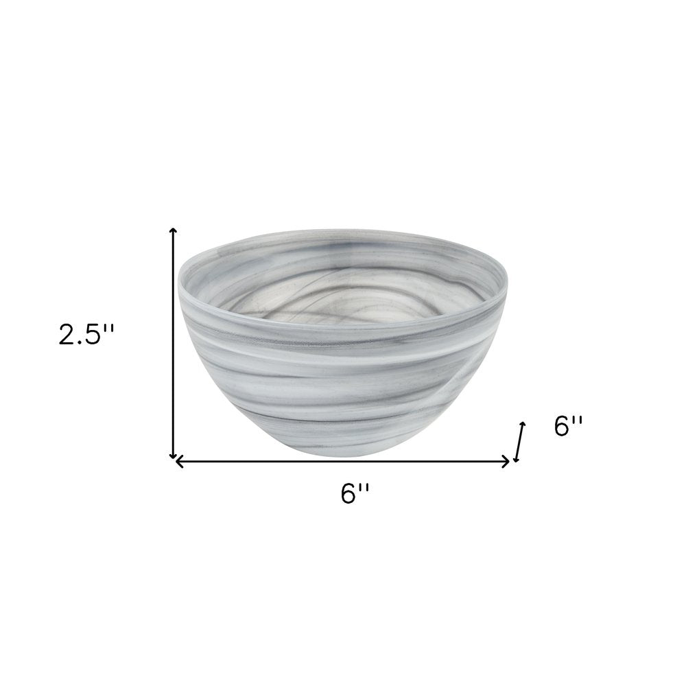 6" Gray And White Alabaster Glass Round Candy or Nut Bowl
