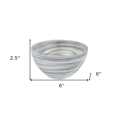 6" Gray And White Alabaster Glass Round Candy or Nut Bowl