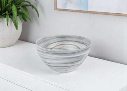 6" Gray And White Alabaster Glass Round Candy or Nut Bowl