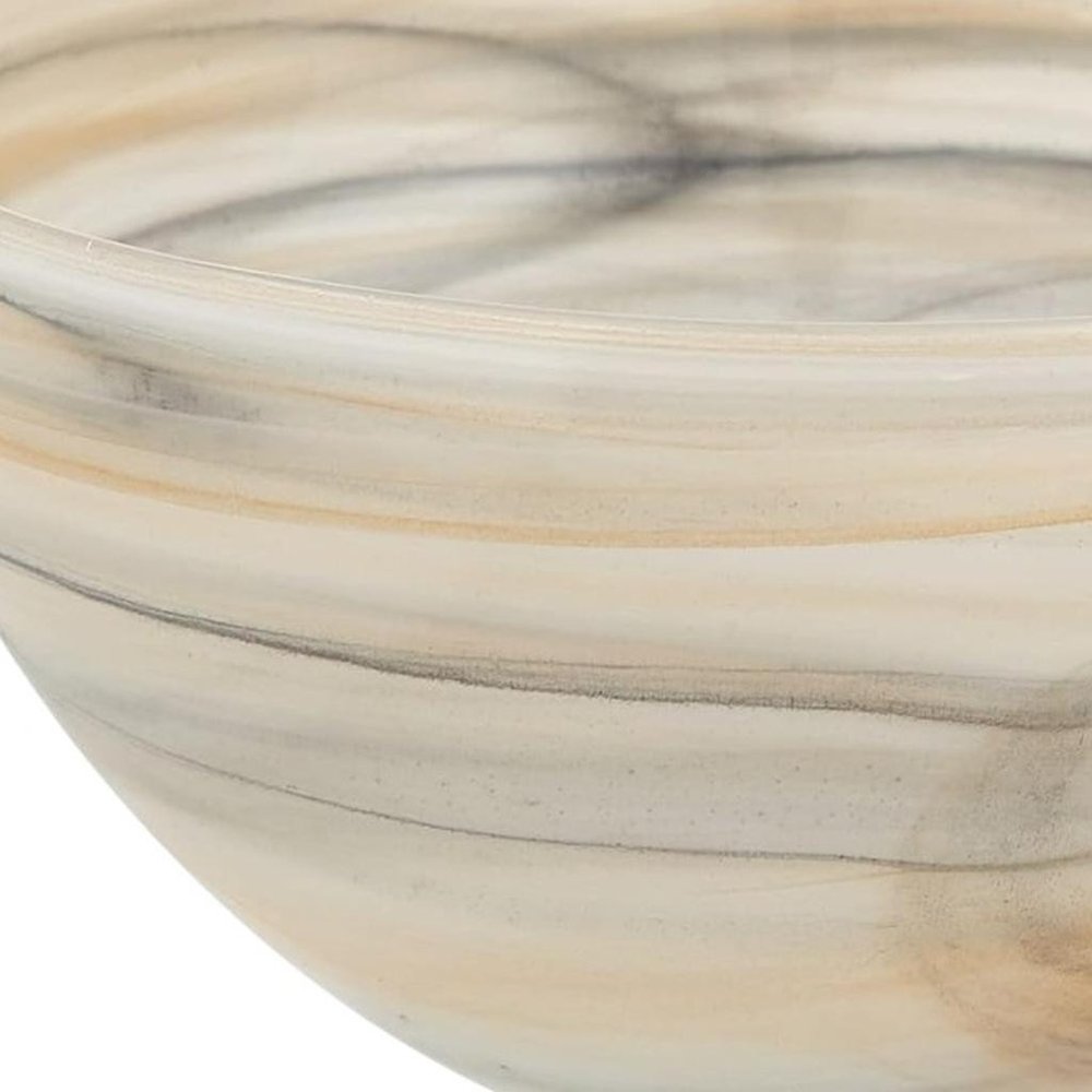6" Taupe And White Alabaster Glass Round Candy or Nut Bowl