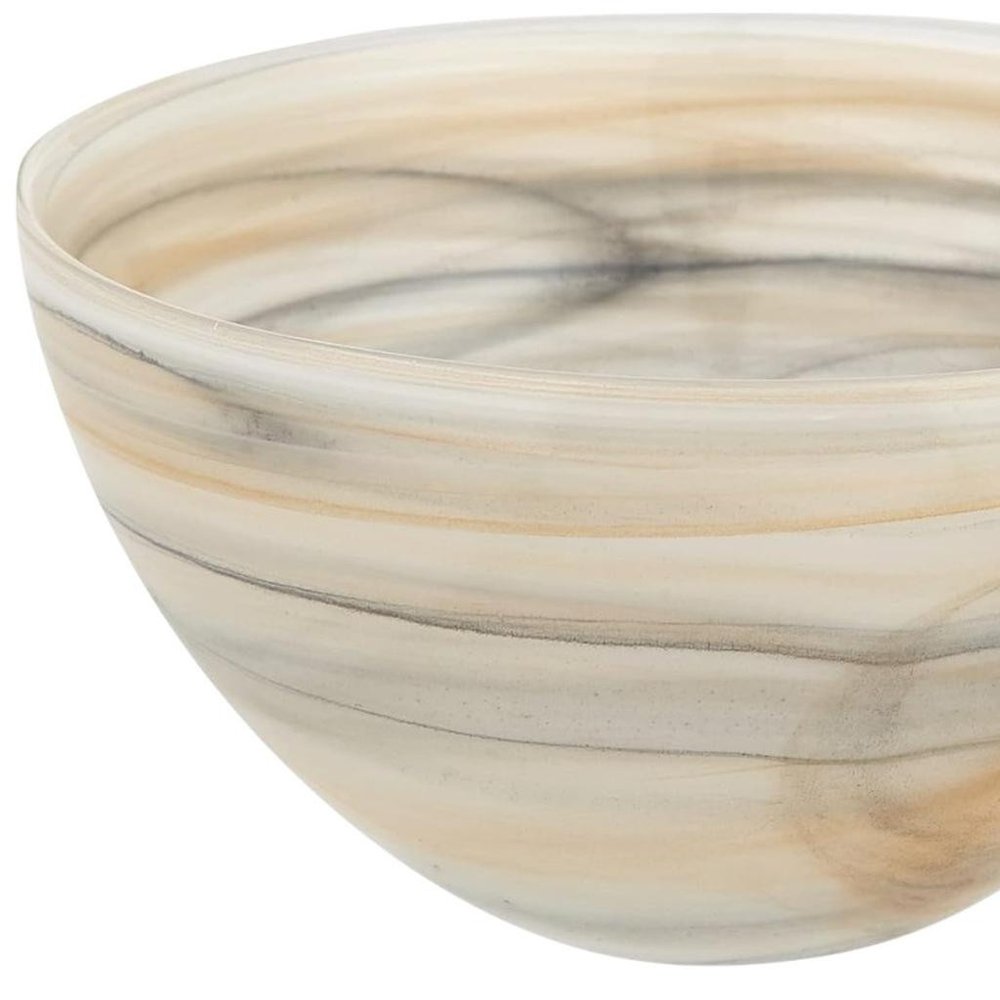 6" Taupe And White Alabaster Glass Round Candy or Nut Bowl