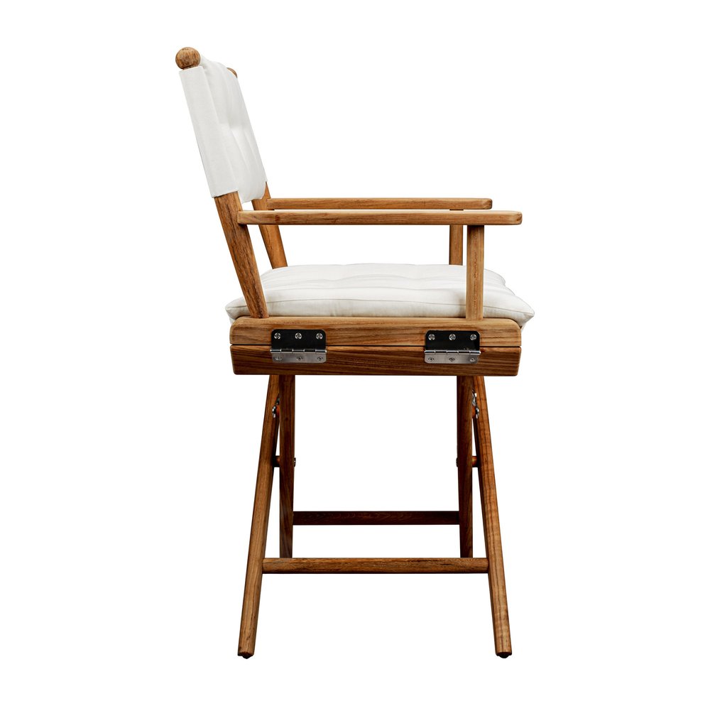 23" Natural Solid Wood Outdoor Folding Director Chair with Cream Cushion