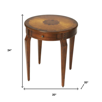 24" Medium Brown And Olive Ash Manufactured Wood Round End Table With Drawer