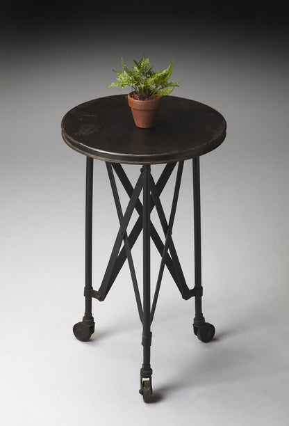 23" Black Industrial Rolling Round End Table