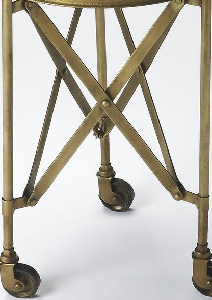 24" Antiqued Gold Iron Round Rolling End Table