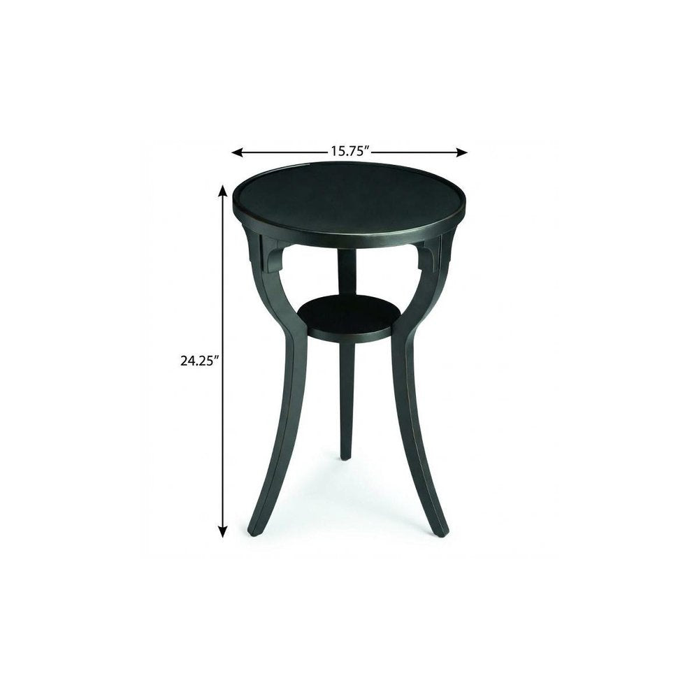 24" Black Manufactured Wood Round End Table With Shelf