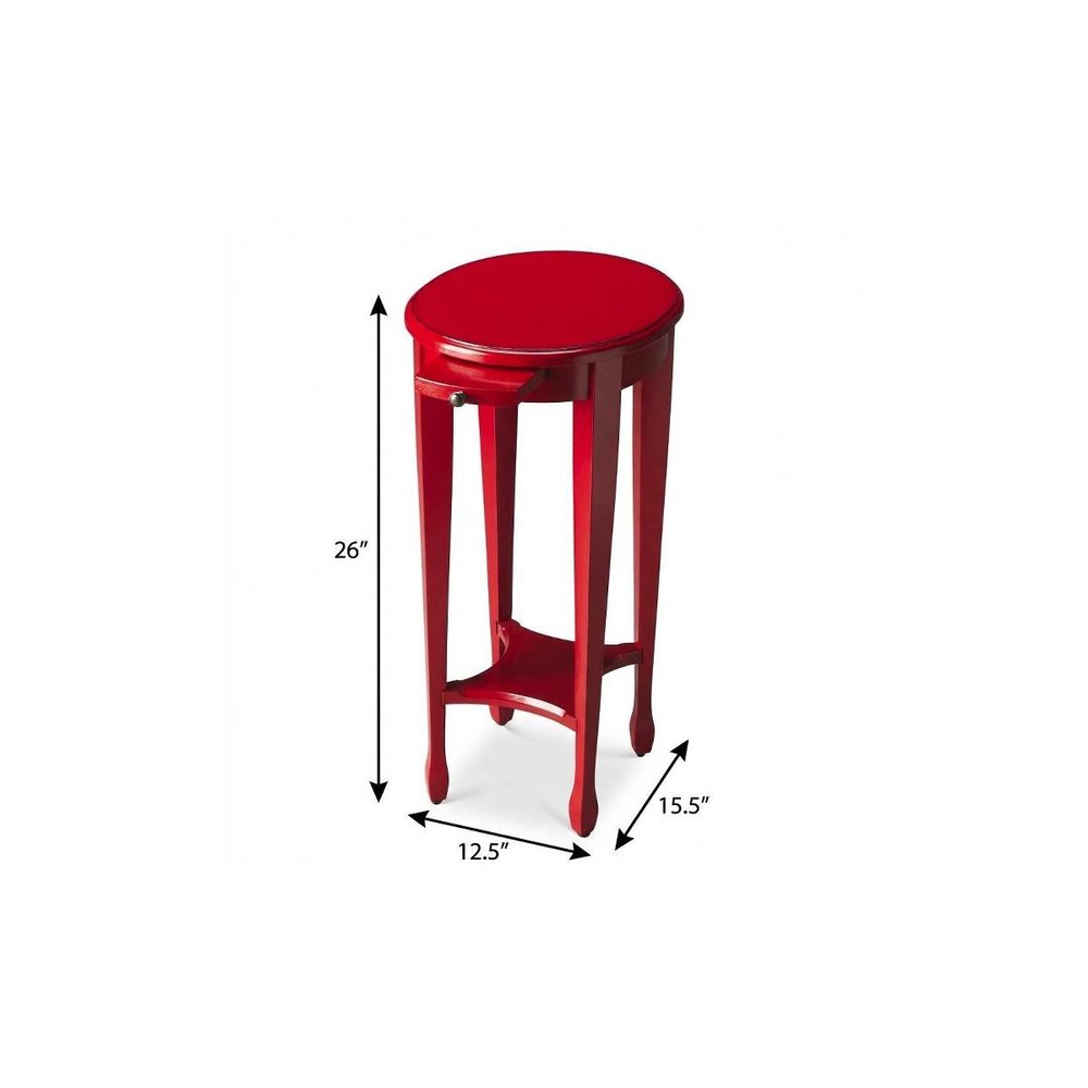 26" Red Manufactured Wood Oval End Table With Shelf