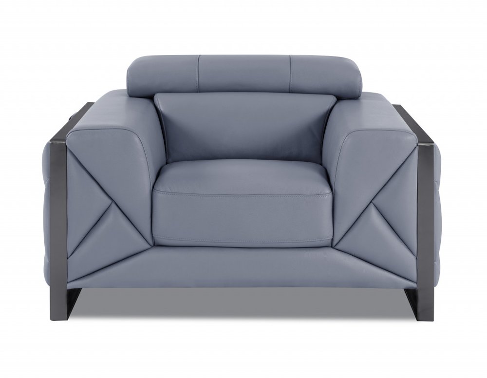 48" Camel And Silver Italian Leather Arm Chair