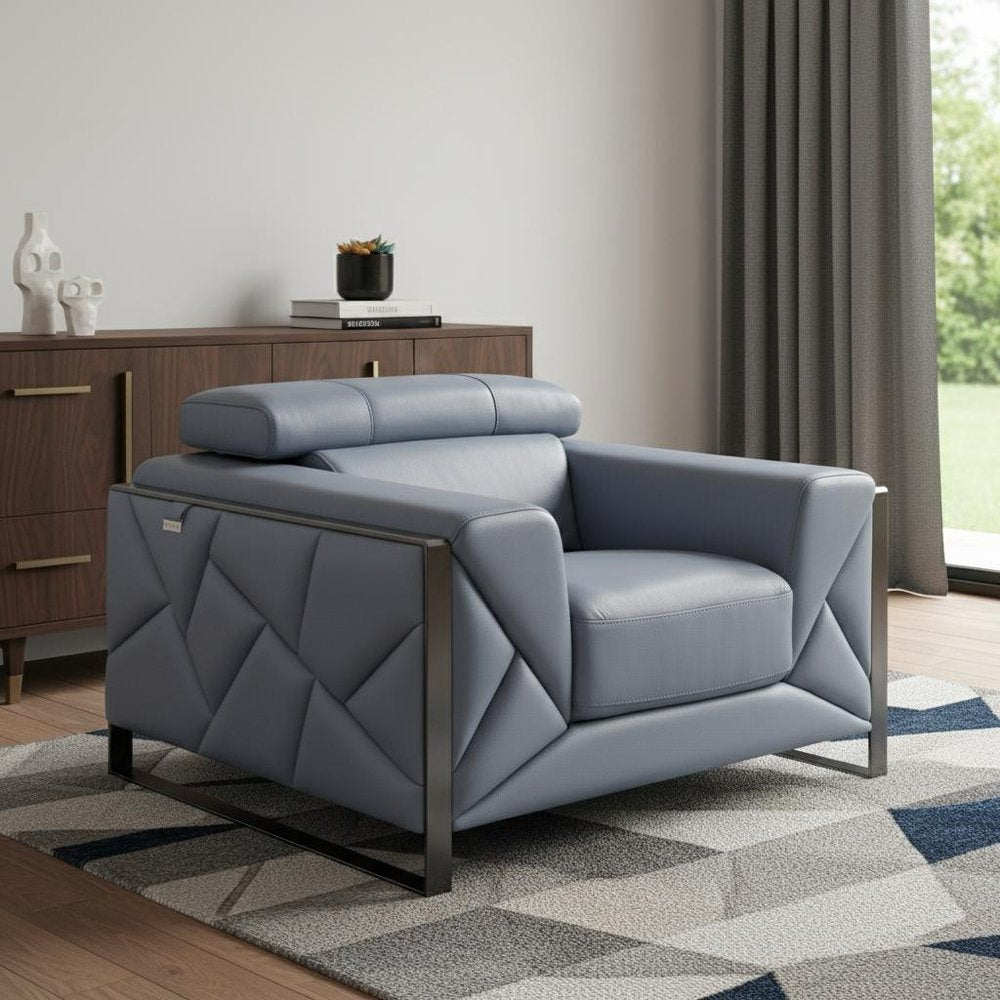 48" Camel And Silver Italian Leather Arm Chair