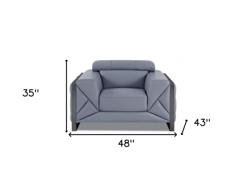 48" Camel And Silver Italian Leather Arm Chair