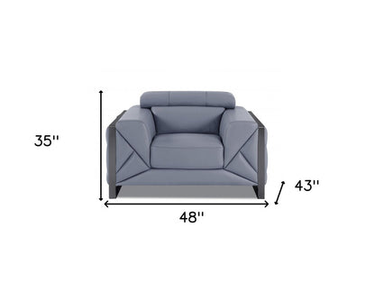 48" Camel And Silver Italian Leather Arm Chair